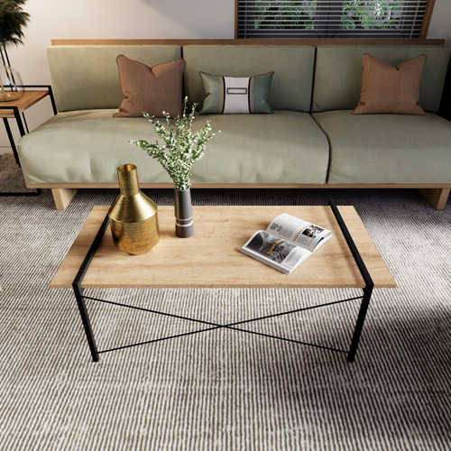 Mesa De Centro Para Sala Portofino Metal Y Madera Color Marrón claro