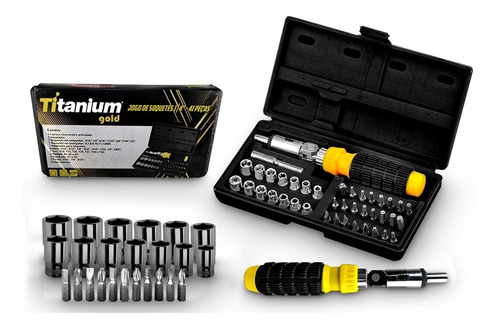 Kit Jogo Ferramentas 40 Peças Chave Soquete Titanium