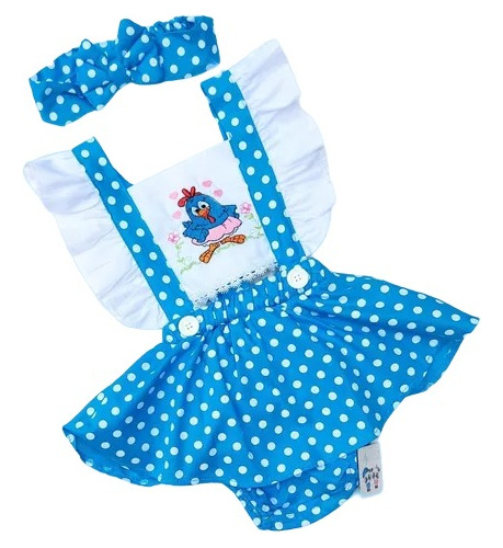 Romper Kit Bebe Menina Galinha Pintadinha Azul Tiara Mesver