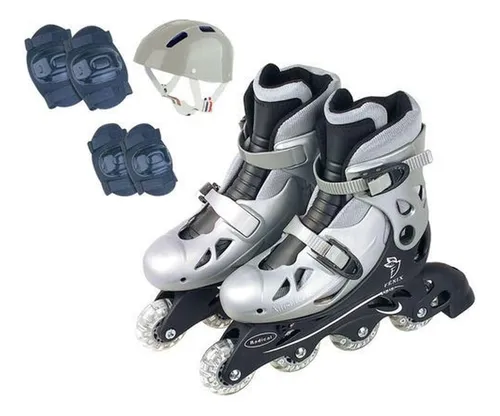 Patins Roller Inline Ajustável Infantil C/ Kit De Proteção