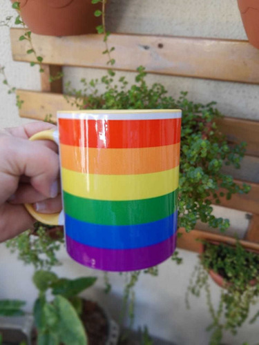 Almofada + Caneca Kit Orgulho Lgbtqia+ Arco Iris Cor Colorido Desenho Do Tecido Frase