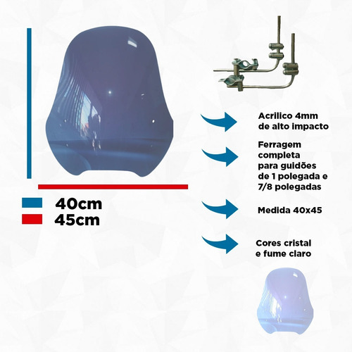 Bolha Parabrisa Moto Custom Universal Cor Fume Claro