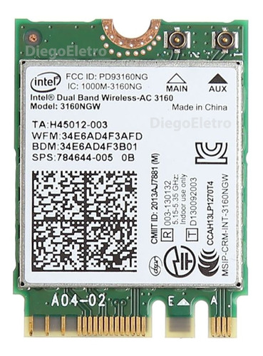 Placa Wifi Intel 3160ngw 5ghz + Bluetooth V4.0 Garantia