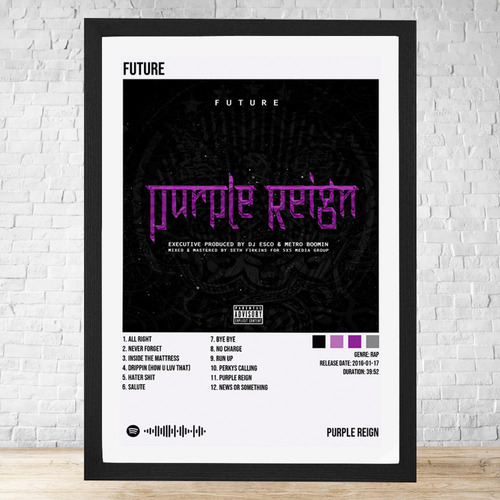 Cuadro Future Purple Reign 30x40 Con Vidrio Y Marco C472 Negro Moderno