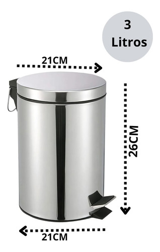 Lixeira Inox 3 Litros Com Pedal E Balde Removível Banheiro