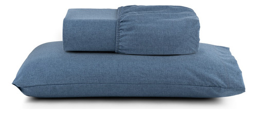 Jogo Roupa Cama Lençol Solteiro 400 Fios 2 Peças Barra Hotel Cor Linho azul Desenho do tecido Liso