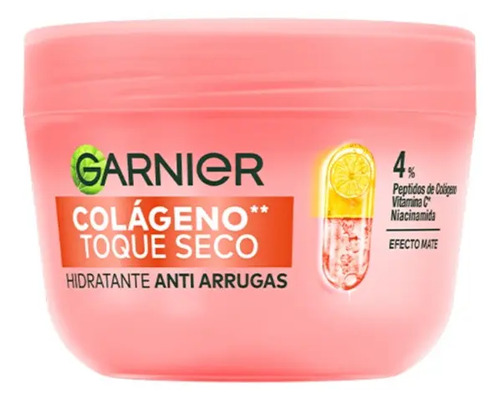 Garnier Hidratante Facial Toque Seco Anti-arrugas con Colágeno, Péptidos, Vitamina C y Niacinamida, Hidrata la piel 8h Efecto Mate, Promueve Firmeza y Reducción de Líneas de Expresión, 85g