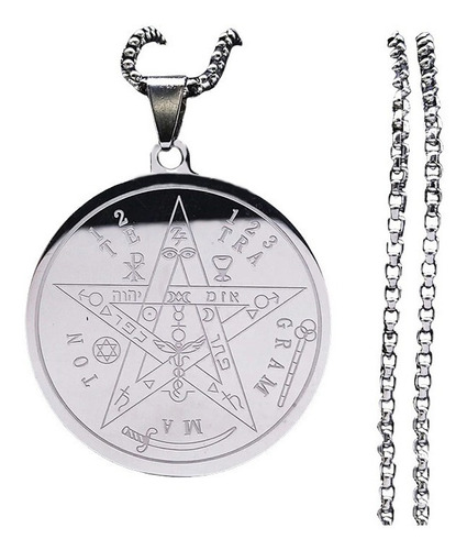 Collar Dije Pentagrama Tetragramaton Acero Inoxidable Plata