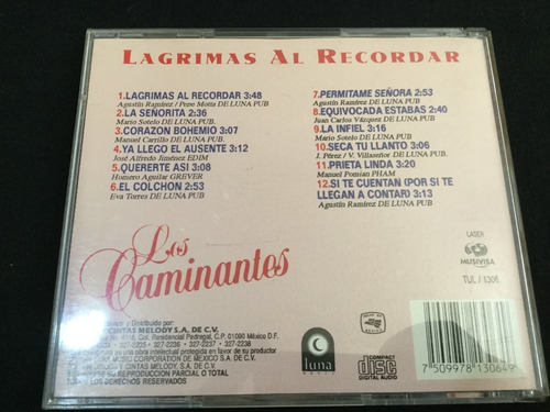 Los Caminantes Lagrimas Al Recordar Cd Los Temerarios D1 (Usado)