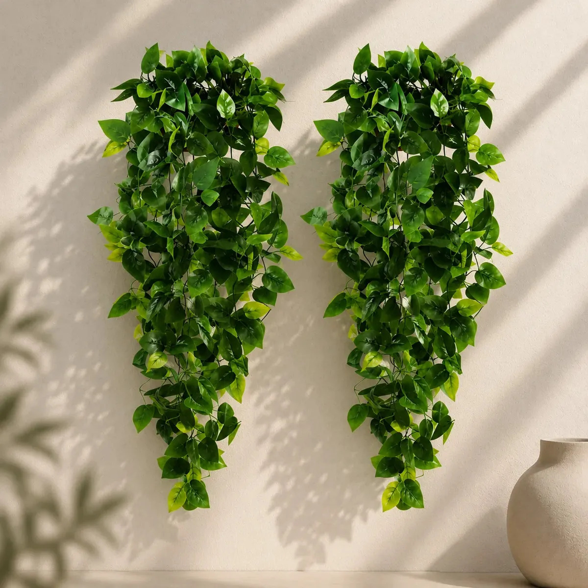 2 Pendentes Folhagem Jiboia Artificial Jardim Vertical Enfeite Realista Verde 100cm