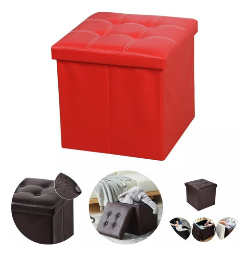 Baul Puff Plegable 38cm Asiento Ecocuero