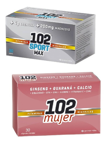 Combo 102 Sport Max X 30 Sobres + 102 Mujer X 30 Cápsulas