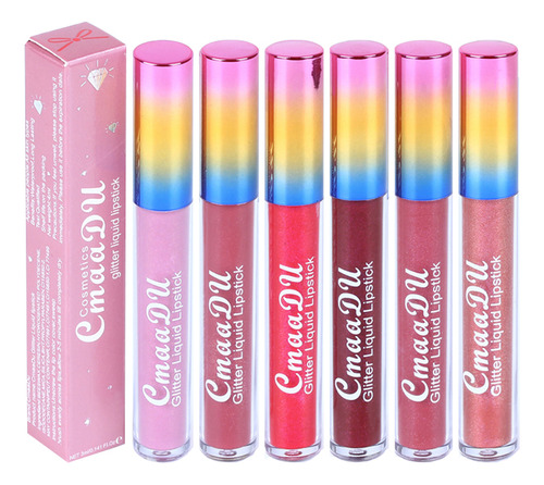 Set De Lápiz Labial Líquido Impermeable Con 6 Purpurinas