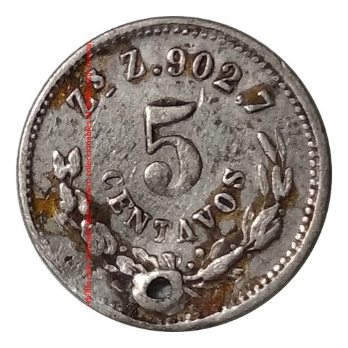 Moneda 5 Centavos 1889 Mexico Republica Ceca Zacatecas Plata