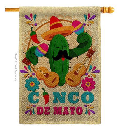 Breeze Decor Mr. Cactus Mayo Arpillera Casa Bandera Verano C