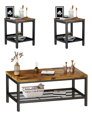 Awqm 3 Pieces Coffee Table Set, Industrial Coffee Table Wit.