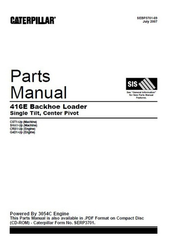 Catálogo De Peças Caterpillar 416e Retroescavadeira