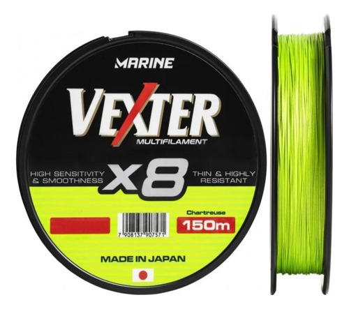 Linha Multifilamento Marine Vexter X8 0,25mm 30lb 150m Limão