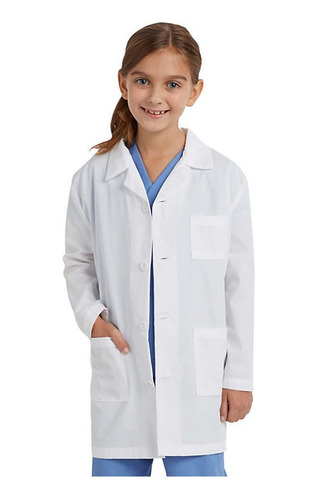 Imagen 2 de 3 de Bata Laboratorio Manga Larga Con Botón Niño / Adulto Unisex