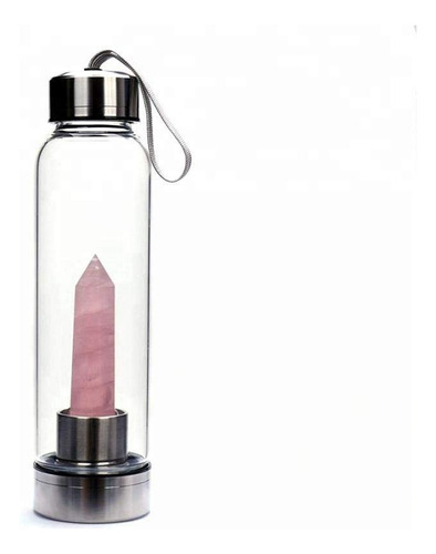 Botella Agua De Vidrio Cuarzo Rosa, Onix, Amatista Jade Yoga