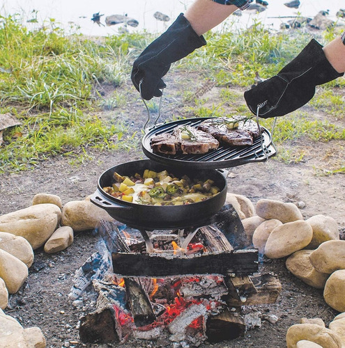 Juego Parrilla/plancha/wok Hierro Fundido 35cm 6l. Lodge Color Negro