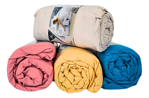 Sábanas Ajustables King Size Pack X4 Unid 2400 Hilos Amarrillo Caramel-rosa Opaco-turquesa-marfil Liso