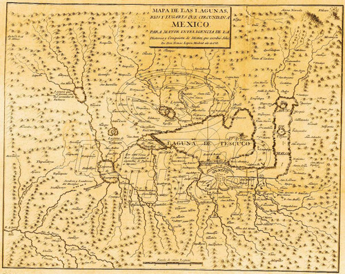 Lienzo Canvas Arte Mapa Lagunas Y Ríos México 1783 80x101