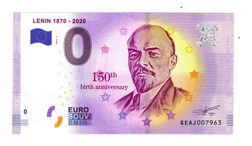 Billete 0 Cero Euro Souvenir Lenin 150º Anv Rusia Nuevo 2019