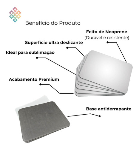Kit 200 Mouse Pads Classico Branco Liso Em Neoprene 18x22cm.