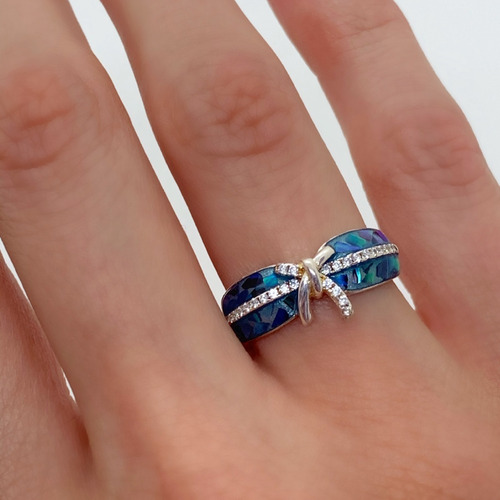 Imagen 3 de 6 de Anillo De Plata 925 Piedra Mosaico Moño