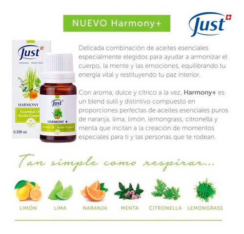 Imagen 5 de 7 de Aceite Esencial Harmony+ Nuevo 10ml Swiss Just Envío Gratis
