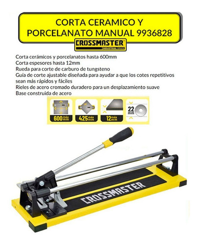 Imagen 4 de 9 de Corta Ceramico Porcelanato Manual Crossmaster 60 Cm 9936828