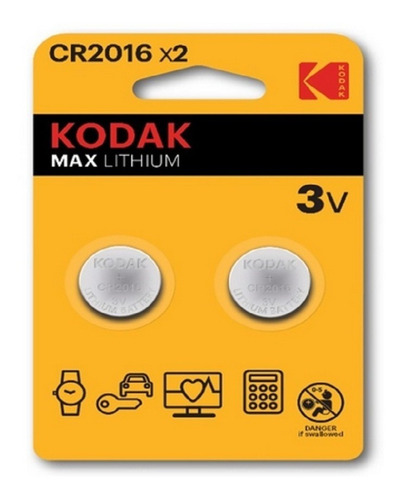 Imagen 2 de 5 de Caja De Baterías Pilas Kodak Max Lthium 2-cr2016 3v 30x2 Und