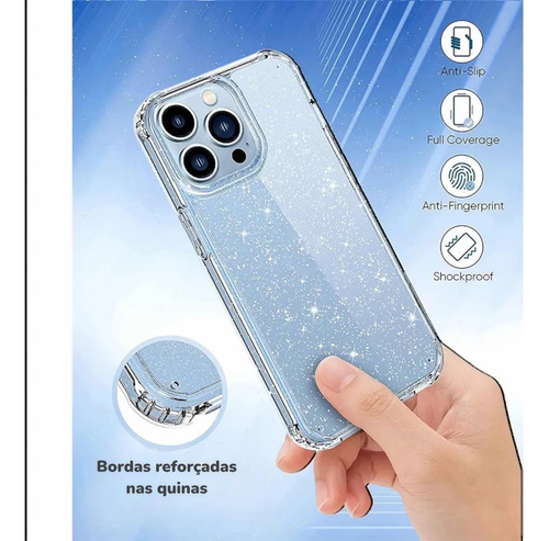 Capa Case Capinha Glitter Iphone Pro 13 14 15 16 + Plc 3d Lilás Iphone 13