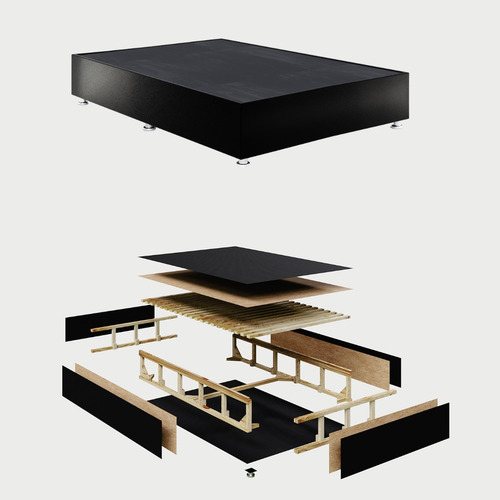 Base Cama Box De Madera Con Tapiz King Size Super Precio Color Lino Café