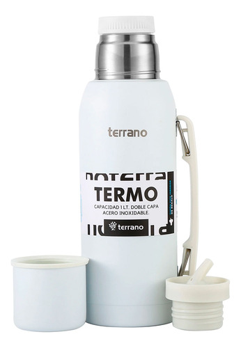 Termo Terrano Premium 1lt Con Manija Color Blanco