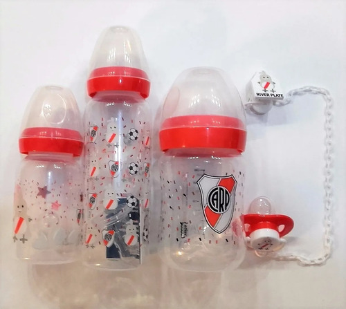 Imagen 2 de 4 de Kit 3 Mamaderas Chupete Prendedor Bebe Ajuar River Boca