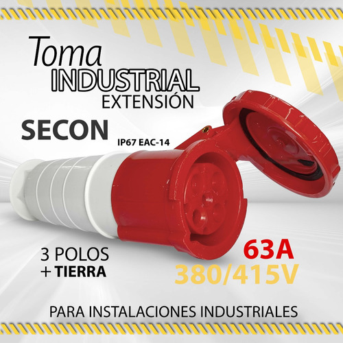 Toma Industrial Secon 3p+t 63amp- 380/415v Rojo / 10393