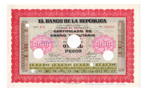 Banco De La República Certificados Abono Tributario 1975-78