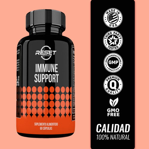 Reset Nutrition Immune Support 60 Cápsulas Suplemento Alimenticio para Fortalecer el Sistema Inmunológico Proteger contra Resfriados y Aumentar la Vitalidad
