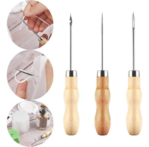 Nuevo 3x Punzón De Madera For Coser For Hacer Velas.