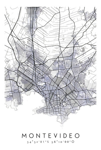 Poster Montevideo Mapa Autoadhesivo 100x70cm#1304