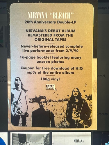 Nirvana - Bleach - 20th Deluxe Duplo Vinil 180g , Gatefold