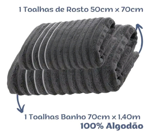 Jogo 2 Toalhas Wave Premium 450g/m2 100% Algodão Banho Rosto