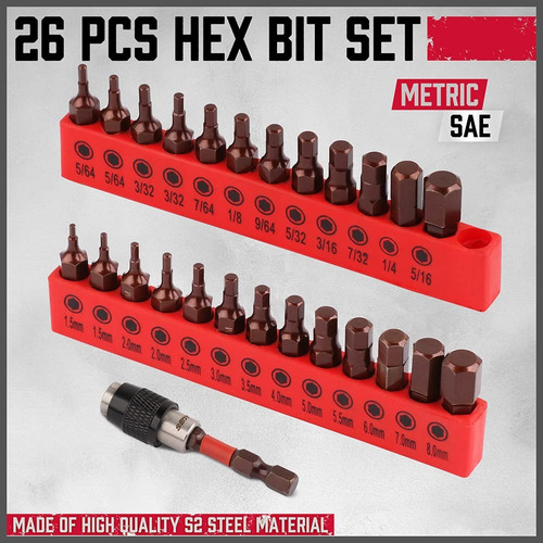 Set Puntas Hexagonales Allen Mm Sae Taladro Desatornillador