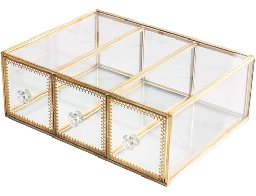 Antiguo Beauty Display Jewelry Case Holder Clear Glass 3 Dra