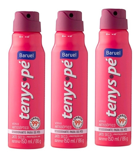 Talco Aerosol Tenys Pé Baruel Jato Seco Pink 150ml Kit C/3