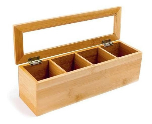 Caja De Te Madera Bamboo 4 Divisiones Tapa Acrilico Trendy