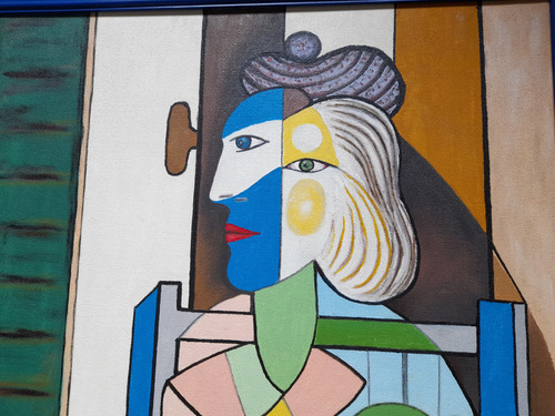 Oleo Cubista Copia De Picasso, Mujer Sentada Frente Ventana (Usado)