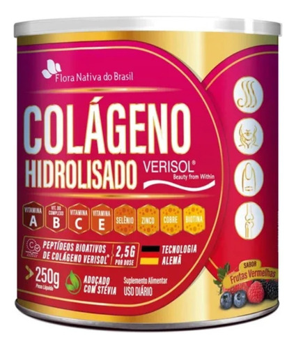 Colágeno Verisol C/ Biotina Zinco Cobre E Vitaminas 250g Sabor Frutas Vermelhas